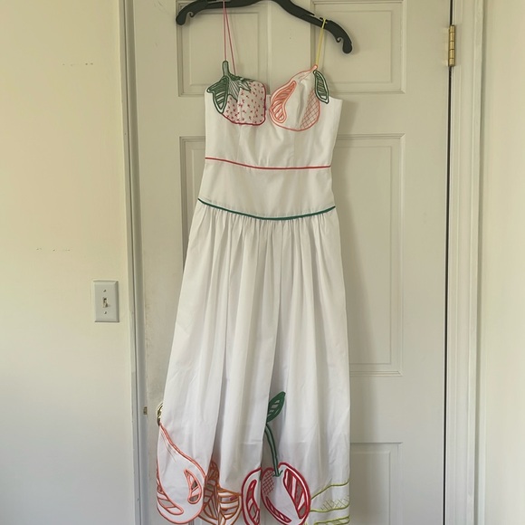 Lela Rose Cotton Poplin Fruit Embroidered Drop Waist Dress - Picture 1 of 7